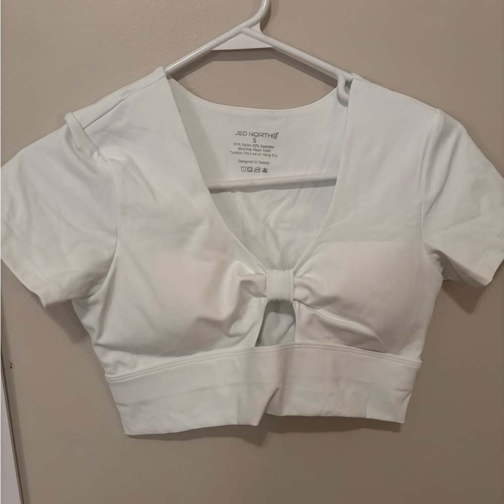 Jed North White Front-Tie V-Neck Crop Top